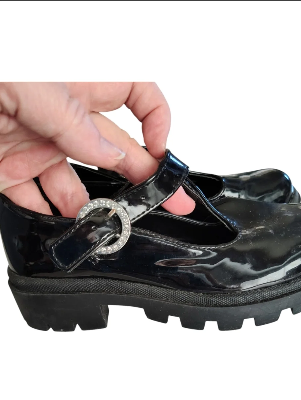 Steve Madden Mary Jane Black Patent Leather Shoes With Rhinestones Size 1 Girls